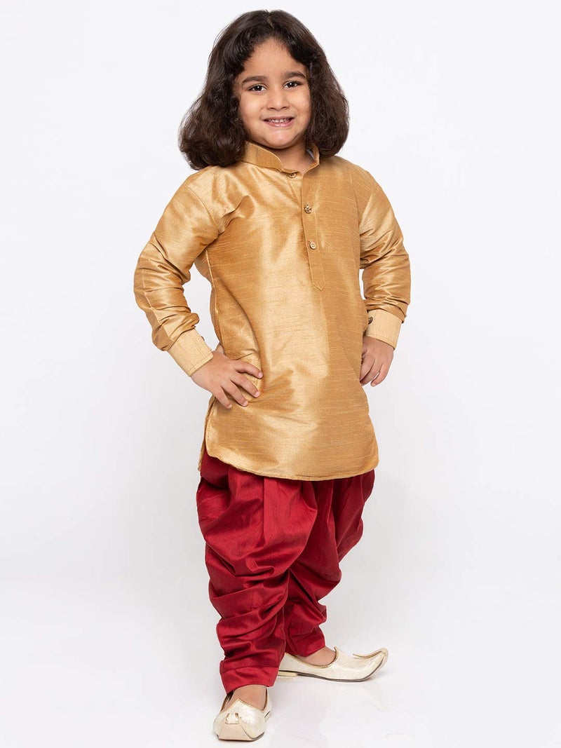 JBN Creation Boys' Rose Gold and Maroon Silk Blend Kurta and Dhoti Pant Set (VASBUK001RGnCDMA, for 6-12 Months) - Image 3
