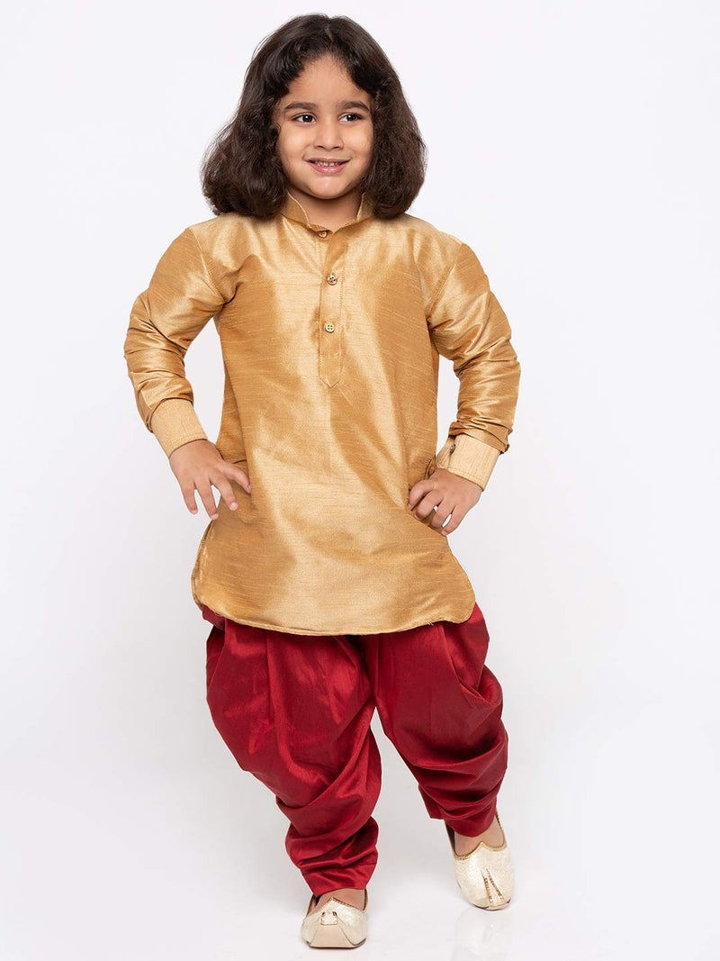 JBN Creation Boys' Rose Gold and Maroon Silk Blend Kurta and Dhoti Pant Set (VASBUK001RGnCDMA, for 6-12 Months) - Image 2