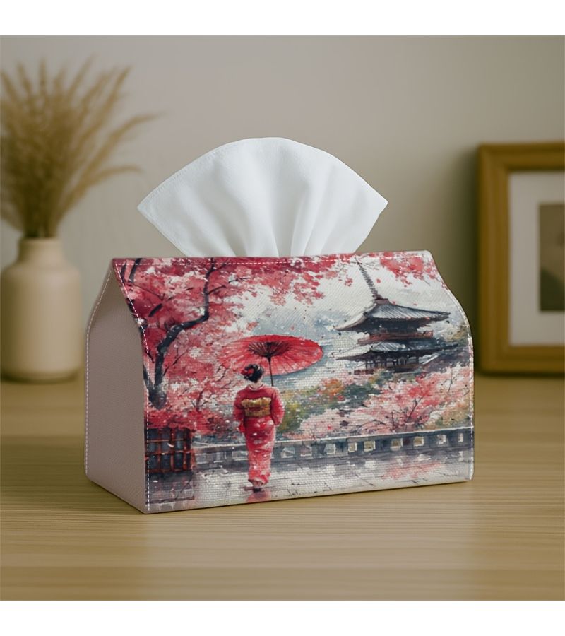 Oriental Vintage Geisha Pagoda Tissue Box 18x11x13cm - Image 5