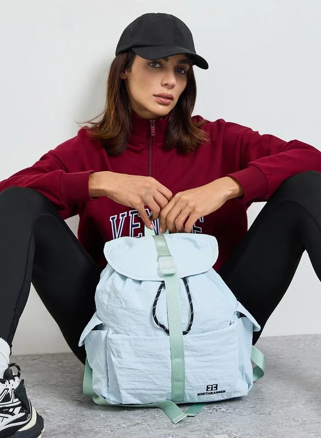 Light Blue Crinkled Backpack with Rope Trim