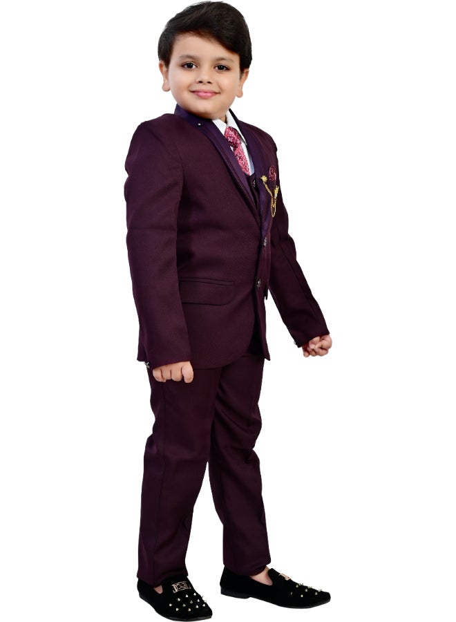 BT DEZINES طقم بدلة ولادي من  قطع بلون النبيذ - Image 3