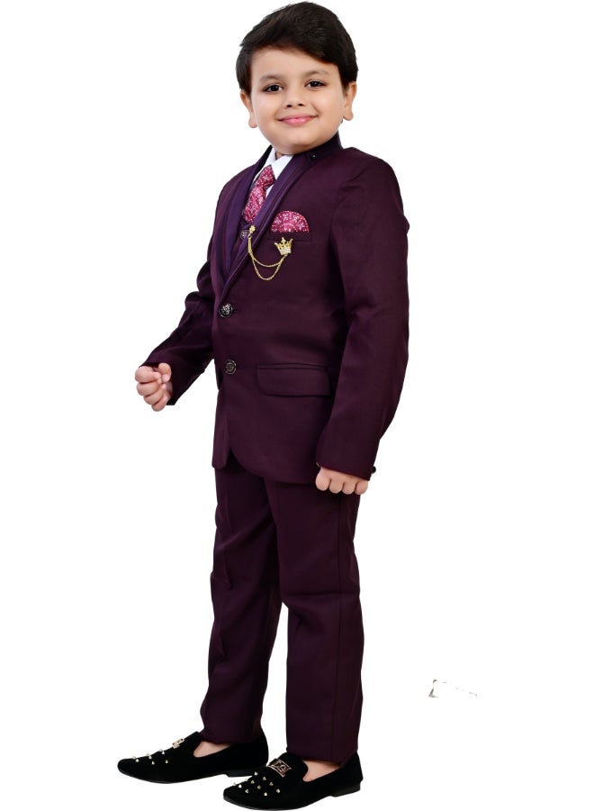 BT DEZINES طقم بدلة ولادي من  قطع بلون النبيذ - Image 4