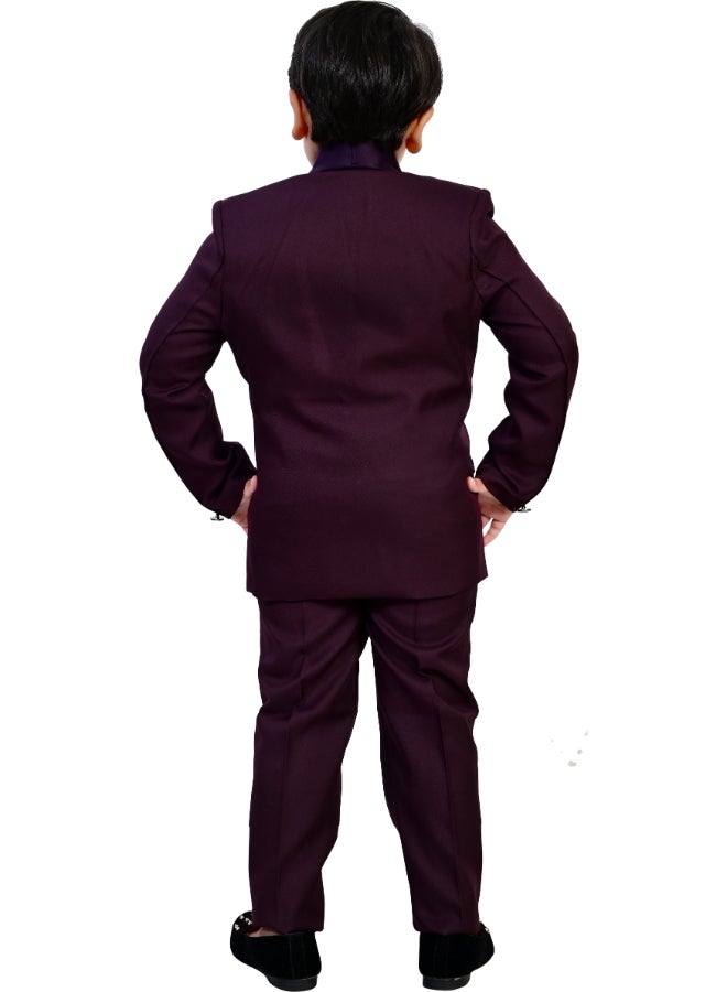 BT DEZINES طقم بدلة ولادي من  قطع بلون النبيذ - Image 2