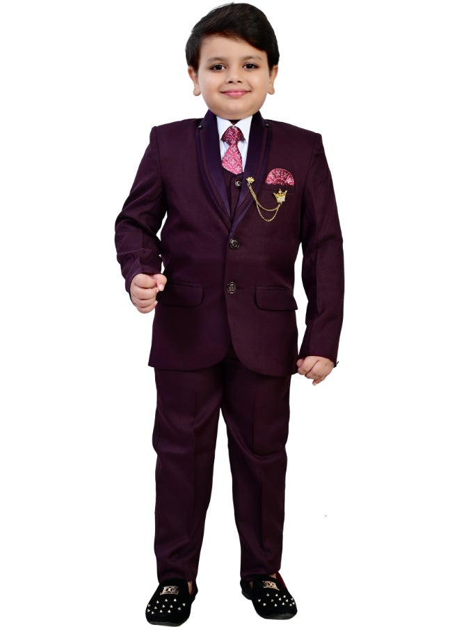 BT DEZINES طقم بدلة ولادي من  قطع بلون النبيذ - Image 1