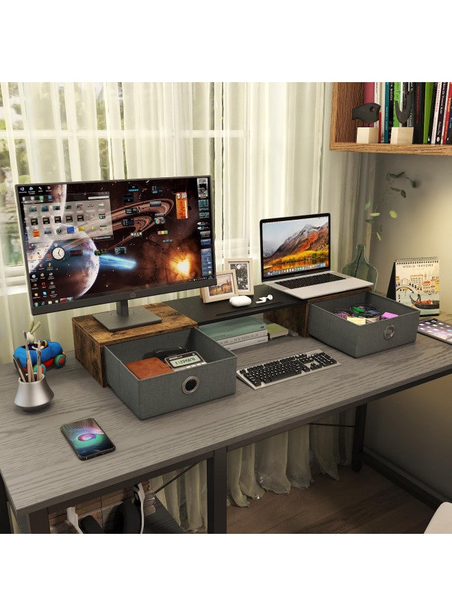 WESTREE Dual Monitor Stand Riser with Two Drawers, Extra Large Storage for 2 Monitors, Desktop Oraganizer Computer,Laptop,Screen,Printer,TV - Image 3