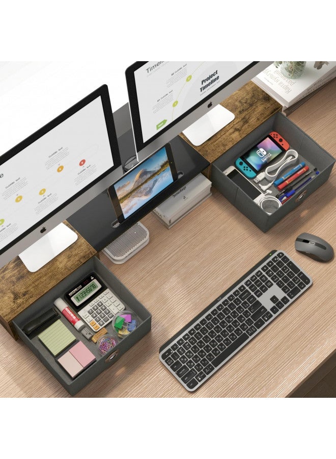 WESTREE Dual Monitor Stand Riser with Two Drawers, Extra Large Storage for 2 Monitors, Desktop Oraganizer Computer,Laptop,Screen,Printer,TV - Image 1