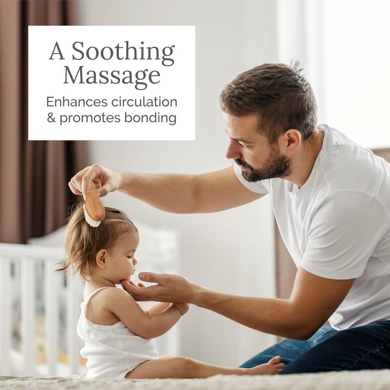 Natemia Wooden Baby Hair Brush - Natural Goat Hair Bristles - Gentle Soft Bristles for Scalp Massage - Cradle Cap Comb for Flake Removal - For Baby Grooming Kit & Toddler Hair Brush - Image 4