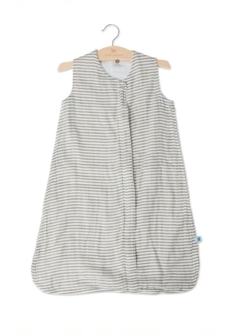 Little Unicorn 6-12 Month Premium Muslin Sleep Sack 1.1 TOG | Soft & Breathable Muslin Cotton for safer sleep | 2 way zipper (Grey Stripe) - Image 4