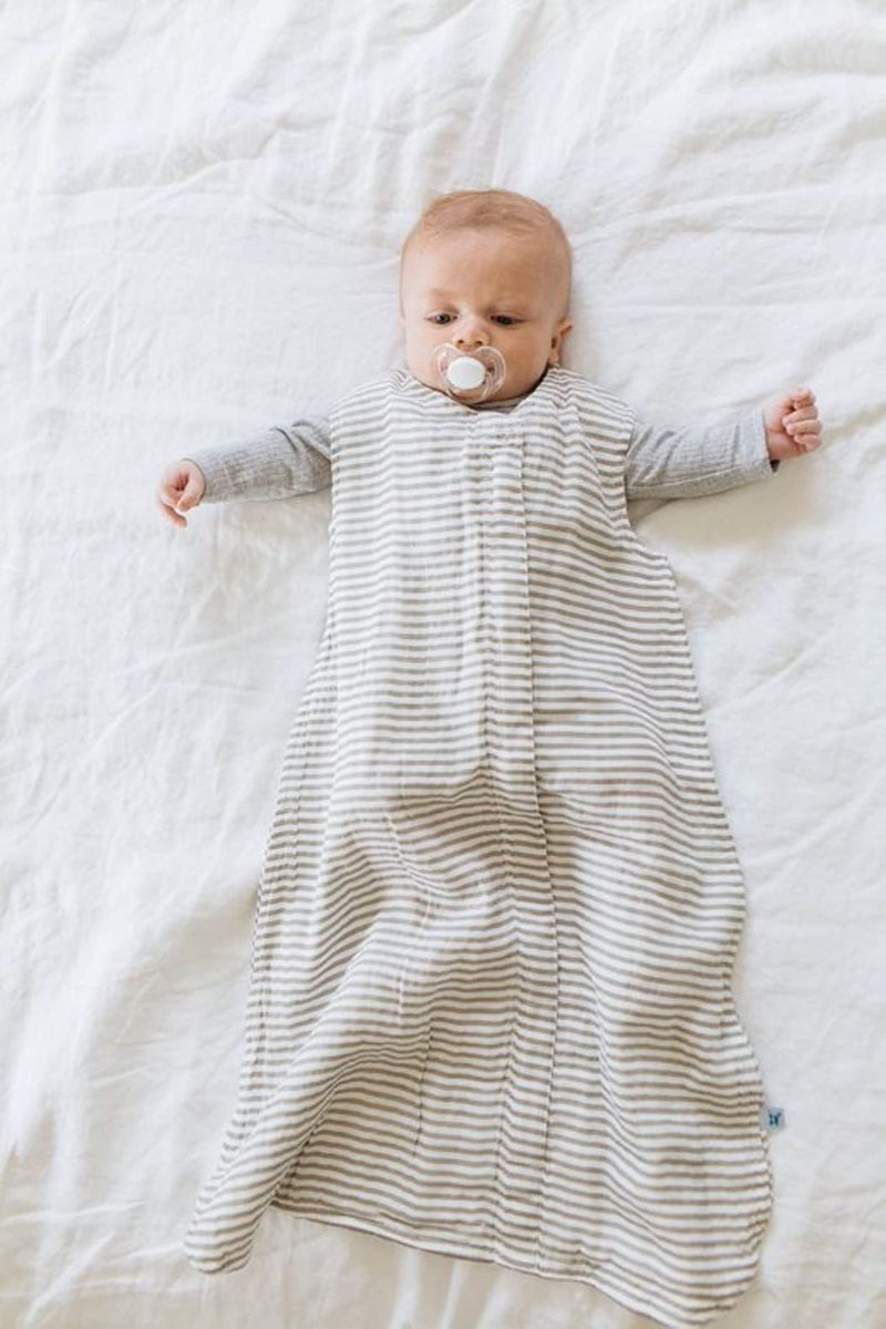 Little Unicorn 6-12 Month Premium Muslin Sleep Sack 1.1 TOG | Soft & Breathable Muslin Cotton for safer sleep | 2 way zipper (Grey Stripe) - Image 2