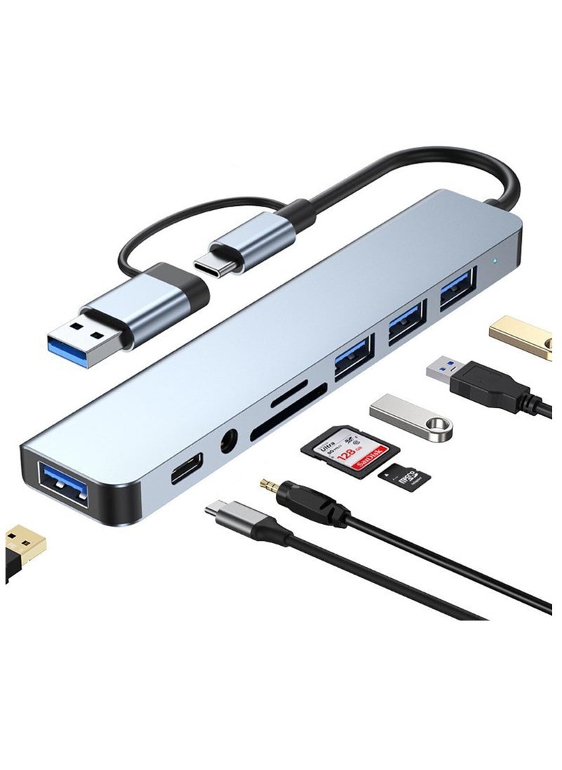 MIXDE USB C Hub 8-in-1 USB Splitter, Aluminum USB Hub with USB 3.0 USB 2.0  USB-C Ports  SD/TF Card Reader 3.5mm AUX  Compatible with MacBook Pro/Air PC  Laptop  Tablet Devices – Space Grey  - Image 1