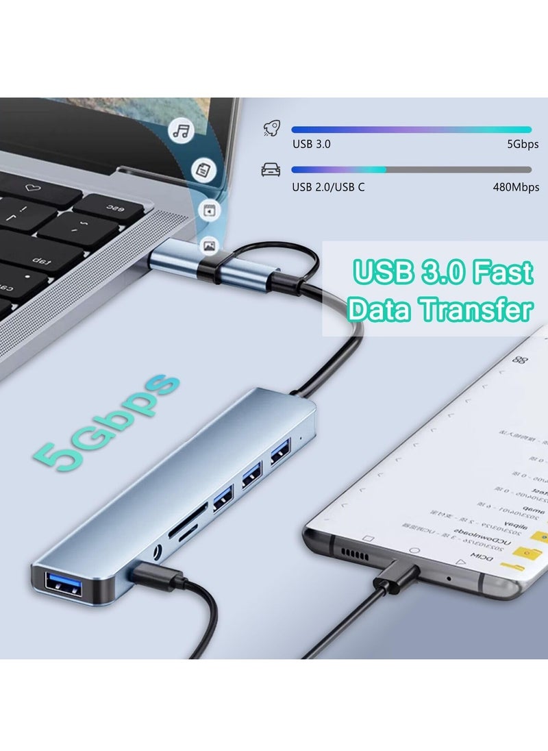 MIXDE USB C Hub 8-in-1 USB Splitter, Aluminum USB Hub with USB 3.0 USB 2.0  USB-C Ports  SD/TF Card Reader 3.5mm AUX  Compatible with MacBook Pro/Air PC  Laptop  Tablet Devices – Space Grey  - Image 2