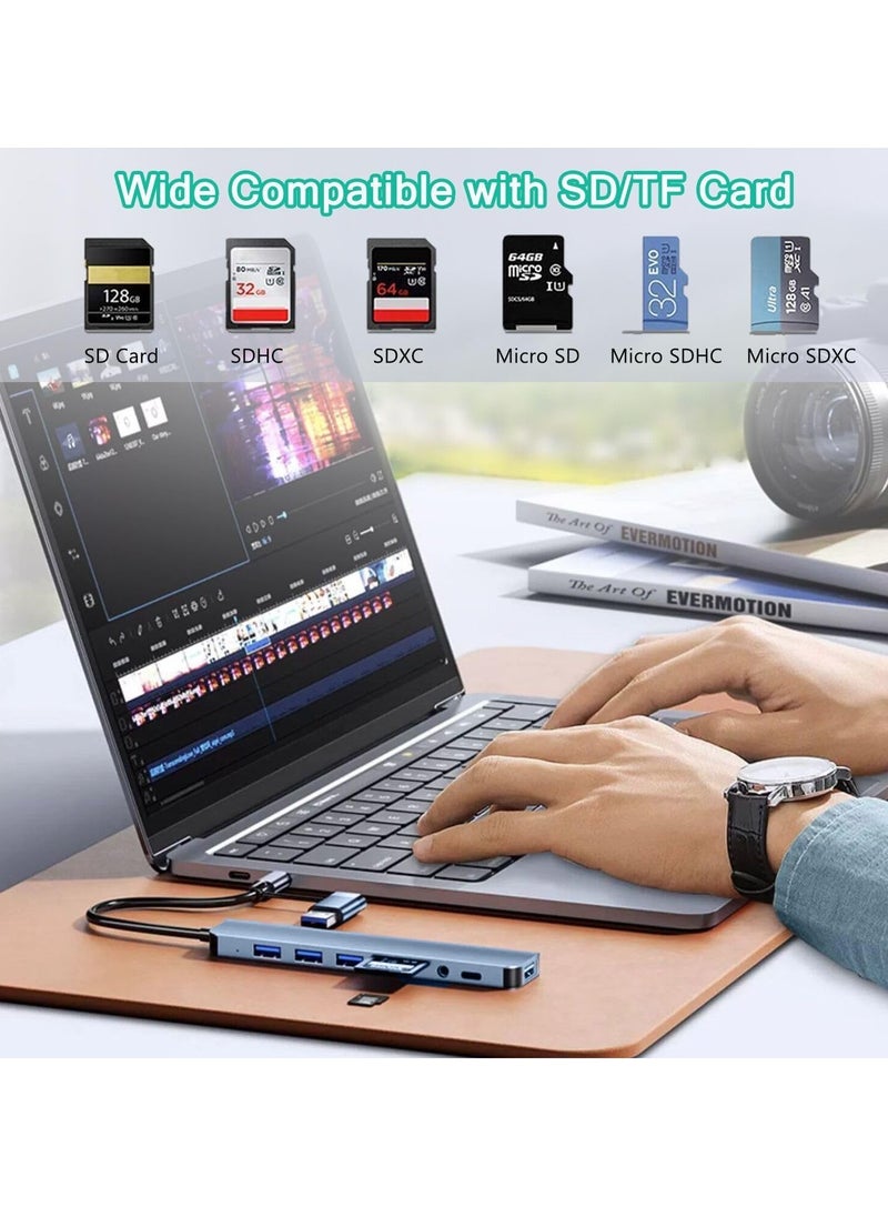 MIXDE USB C Hub 8-in-1 USB Splitter, Aluminum USB Hub with USB 3.0 USB 2.0  USB-C Ports  SD/TF Card Reader 3.5mm AUX  Compatible with MacBook Pro/Air PC  Laptop  Tablet Devices – Space Grey  - Image 3