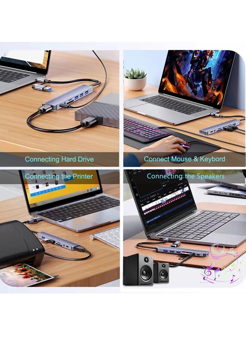 MIXDE USB C Hub 8-in-1 USB Splitter, Aluminum USB Hub with USB 3.0 USB 2.0  USB-C Ports  SD/TF Card Reader 3.5mm AUX  Compatible with MacBook Pro/Air PC  Laptop  Tablet Devices – Space Grey  - Image 5