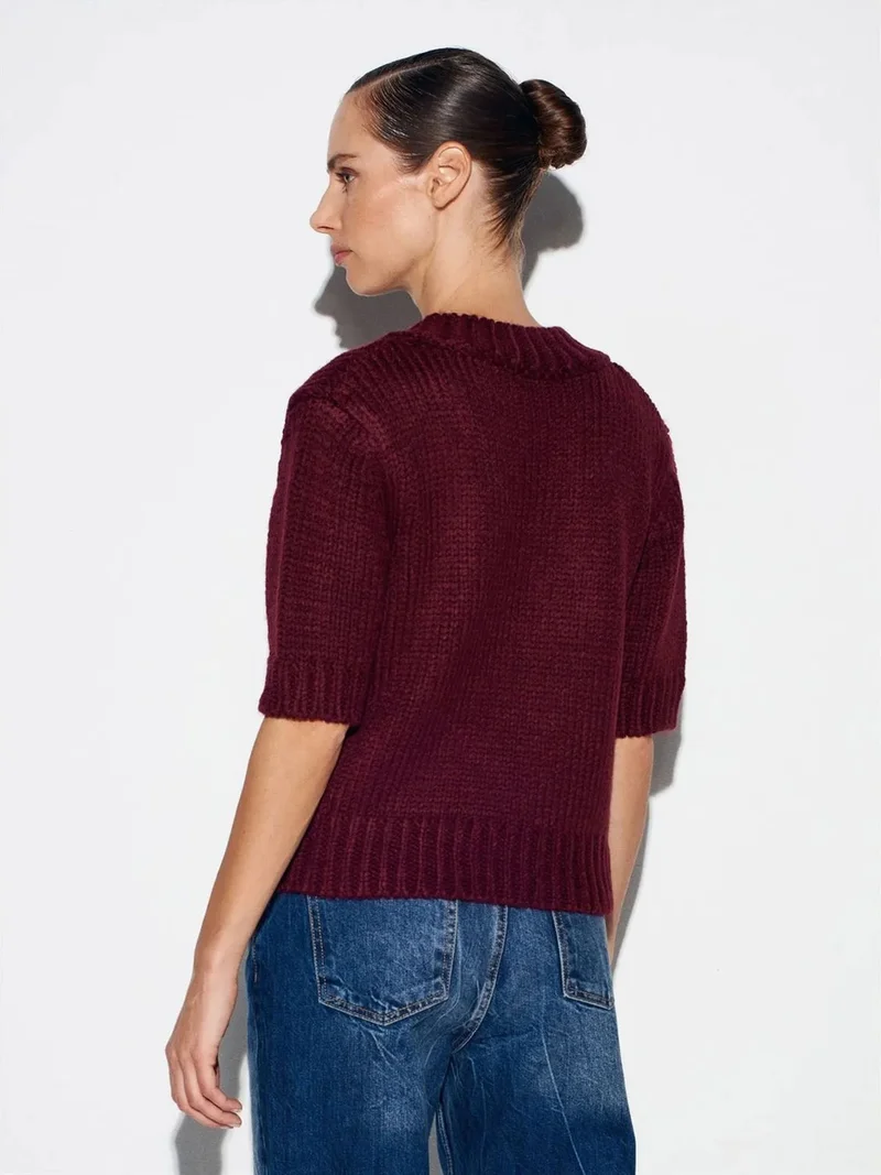ديلفين DILVIN Women's V-Neck Ribbed Knit Jumper