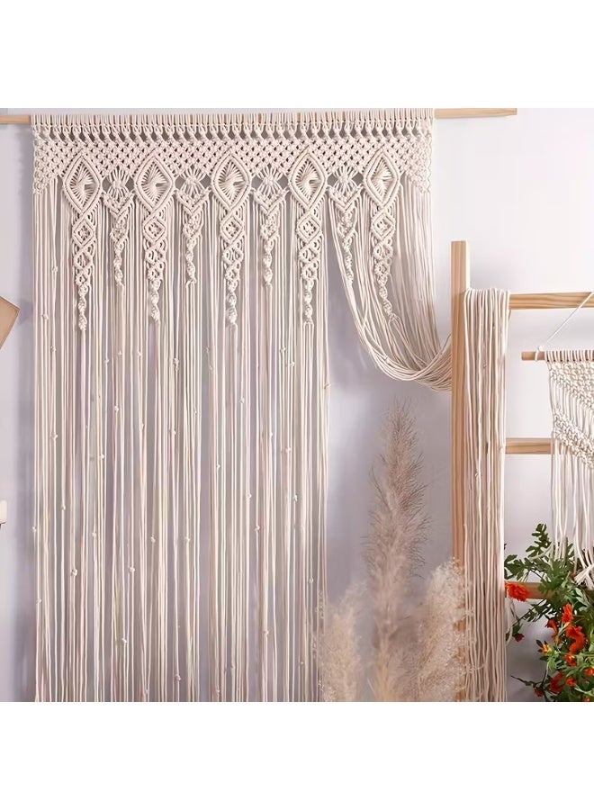 إيروريكس ستارة باب بوهيمية - تعليقة فاصل غرف بيضاء بشرّابات ماكراميه منسدلة، خلفية حفلات بزفاف بأسلوب هيبي وتصوير فوتوغرافي - ستارة نافذة خفيفة من البوليستر لغرفة المعيشة وغرفة النوم والبلكونة - بدون الحاجة للكهرباء - Image 1