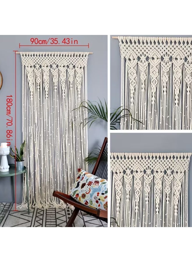 إيروريكس ستارة باب بوهيمية - تعليقة فاصل غرف بيضاء بشرّابات ماكراميه منسدلة، خلفية حفلات بزفاف بأسلوب هيبي وتصوير فوتوغرافي - ستارة نافذة خفيفة من البوليستر لغرفة المعيشة وغرفة النوم والبلكونة - بدون الحاجة للكهرباء - Image 3