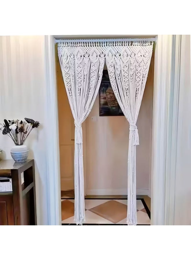 إيروريكس ستارة باب بوهيمية - تعليقة فاصل غرف بيضاء بشرّابات ماكراميه منسدلة، خلفية حفلات بزفاف بأسلوب هيبي وتصوير فوتوغرافي - ستارة نافذة خفيفة من البوليستر لغرفة المعيشة وغرفة النوم والبلكونة - بدون الحاجة للكهرباء - Image 5