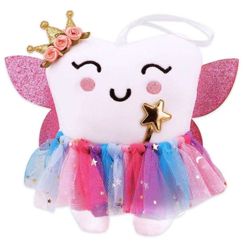 SQIMZAR Tooth Fairy Pillow,Tooth Fairy Plush Dolls Gifts for Girls with Pocket and Glittering Wings - Image 1