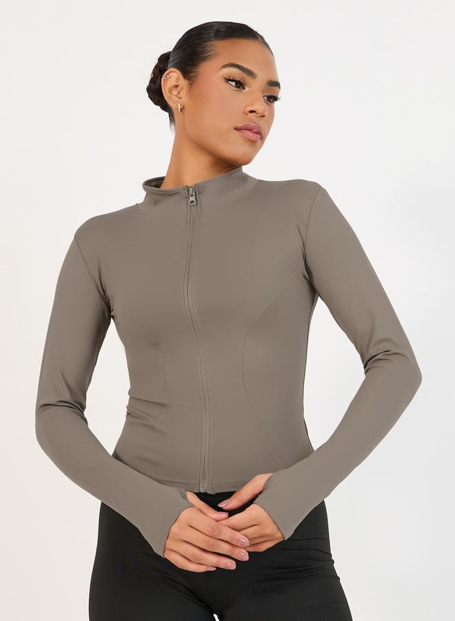 ستايلي اكتيف جاكيت رياضي بسحَّاب غلق وفتحة إبهام - Image 1