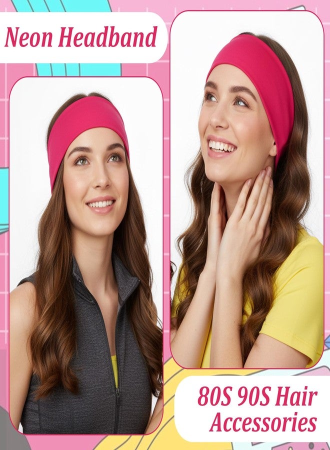 HaiFafafaing 80s 90s Neon Hot Pink Headband, Wide Non-slip Sweat Hairbands,Solid Sports Headbands for Glow Party Retro Print Travel Party Yoga Running Fitness - Image 4