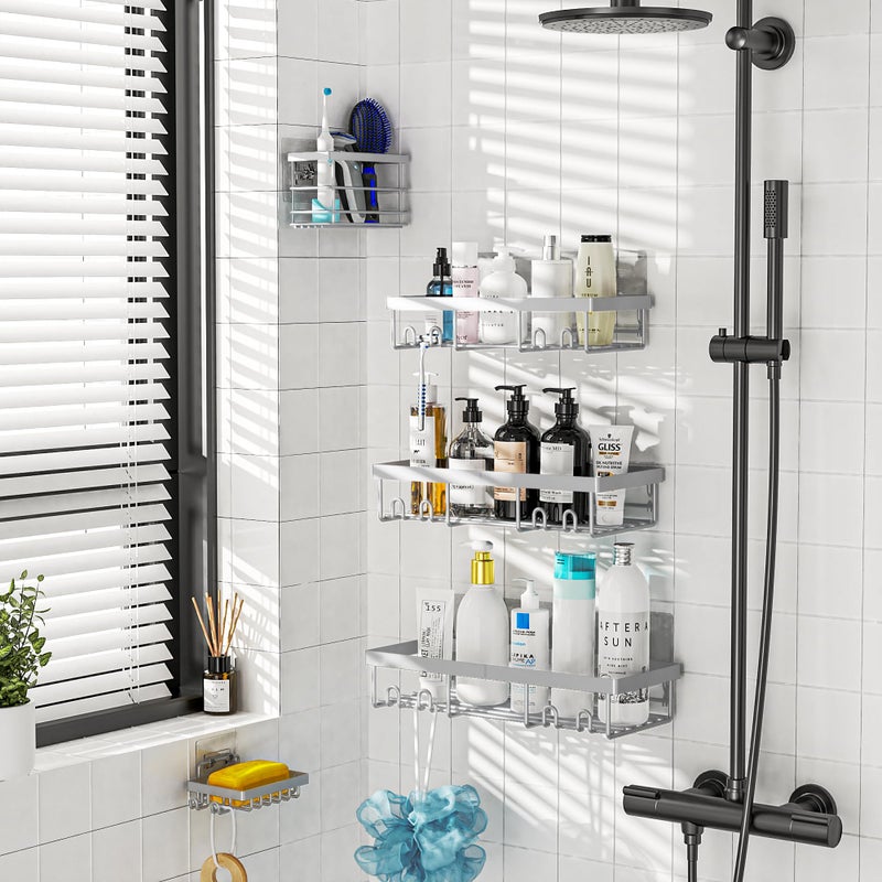 Moforoco Grey Shower Caddy Organizer Shelves Rack - 5 Pack Corner Bathroom Storage Organization, Home & Kitchen Decor Inside RV Accessories, Hanging First Apartment Household Camper Essentials - Image 5
