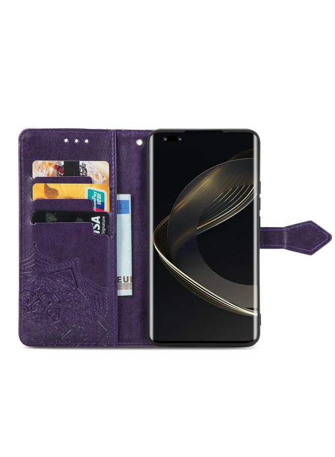 اس-توب جراب لهاتف Huawei Nova 11 Pro مصنوع من الجلد المنقوش بزهرة ماندالا - Image 3