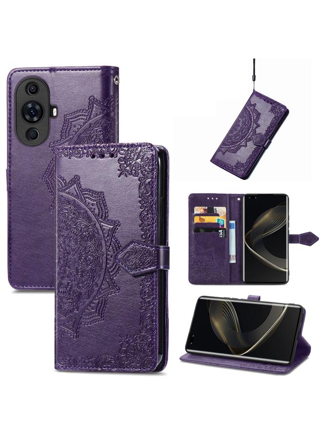 اس-توب جراب لهاتف Huawei Nova 11 Pro مصنوع من الجلد المنقوش بزهرة ماندالا - Image 1