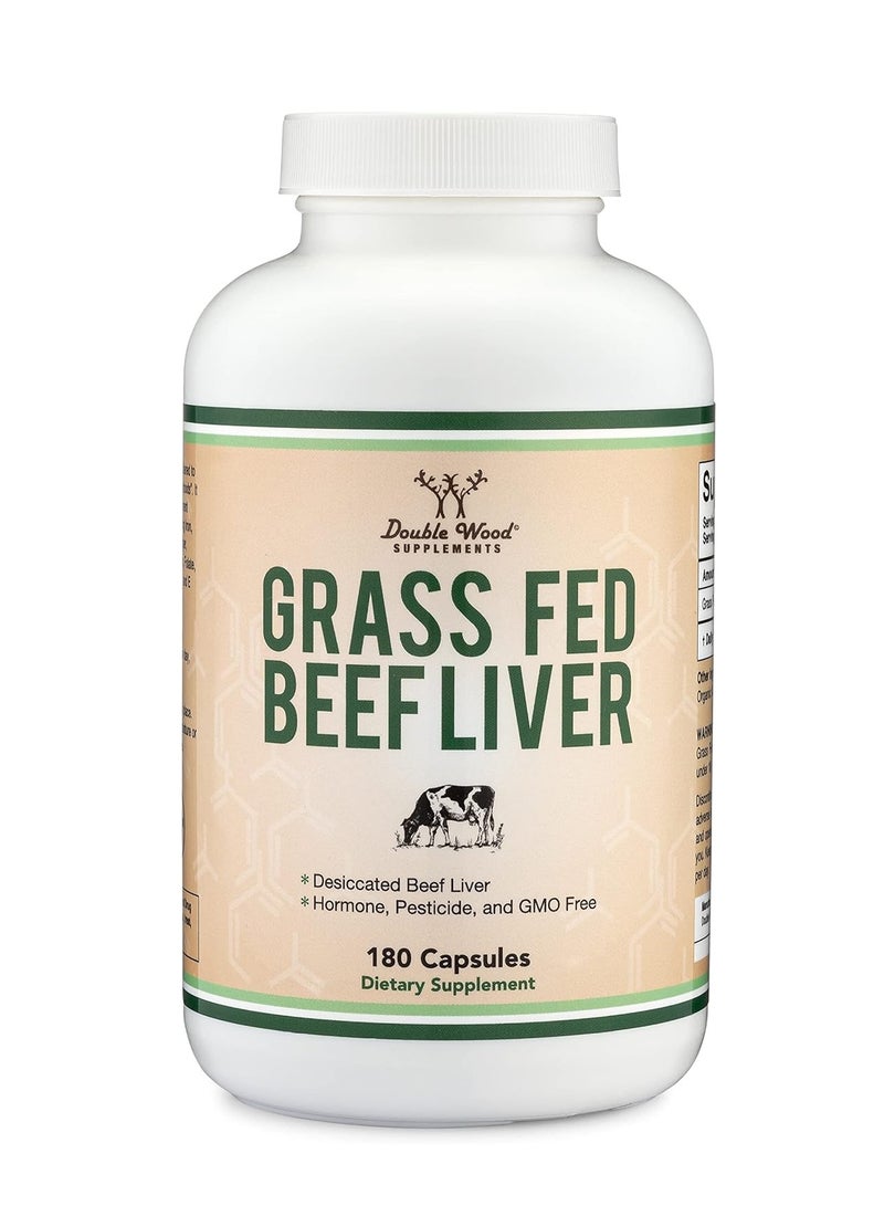 Double Wood Supplements Grass Fed Beef Liver Supplement for Digestion, Immune Health, Energy, and Wellness 500 mg 180 capsules - Image 1