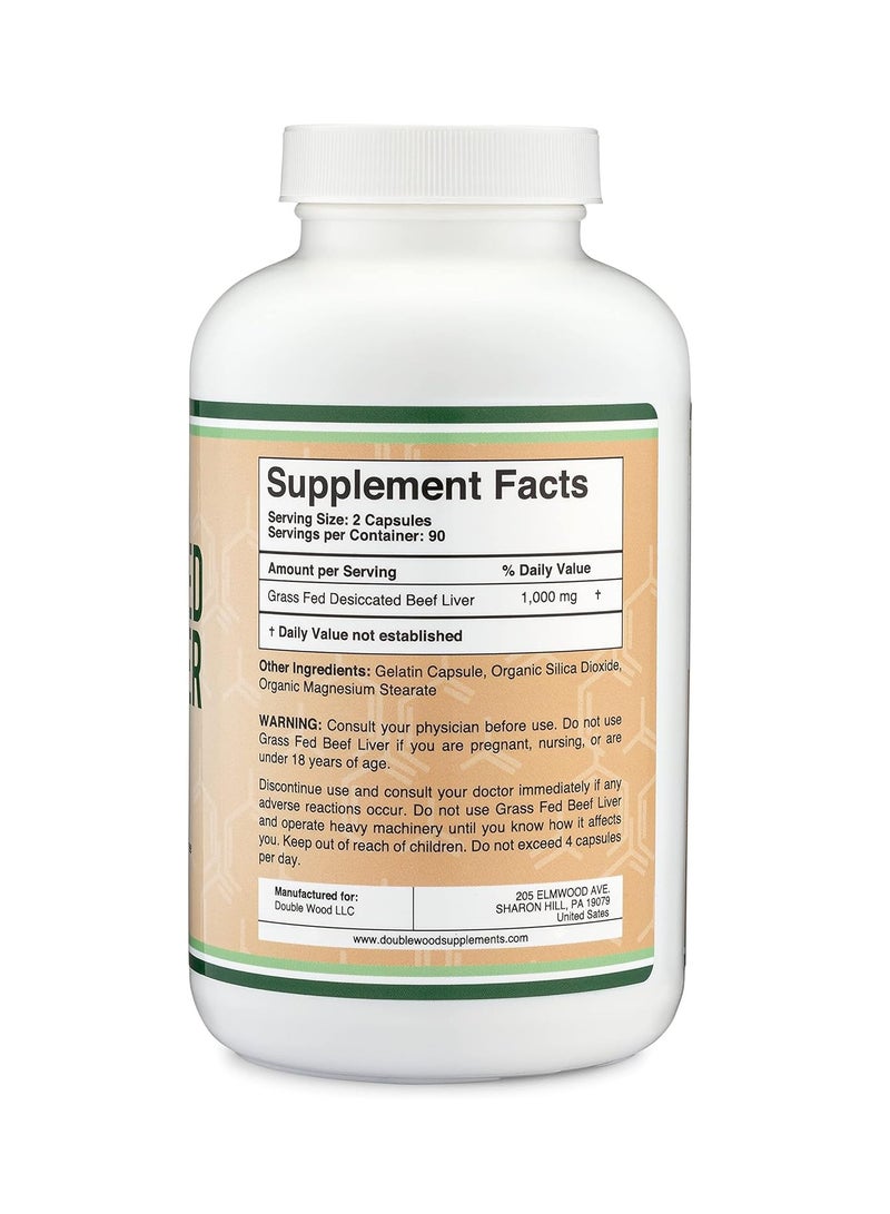 Double Wood Supplements Grass Fed Beef Liver Supplement for Digestion, Immune Health, Energy, and Wellness 500 mg 180 capsules - Image 3