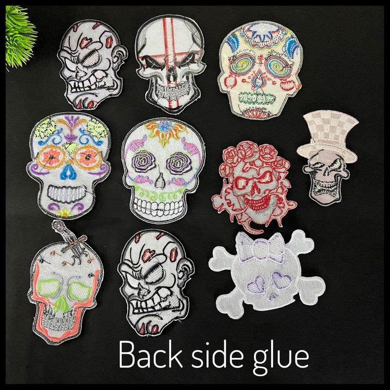 Skeleton Skull Embroidery Applique Patches for Jackets Caps Bags TShirts Jeans Pants Fabrics Clothing Dress IronOn or SewOn Pack of 5 Piece Random - Image 2