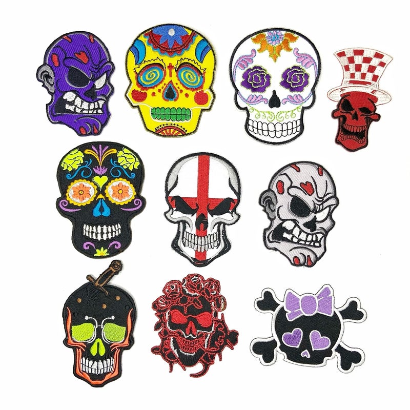 Skeleton Skull Embroidery Applique Patches for Jackets Caps Bags TShirts Jeans Pants Fabrics Clothing Dress IronOn or SewOn Pack of 5 Piece Random - Image 1
