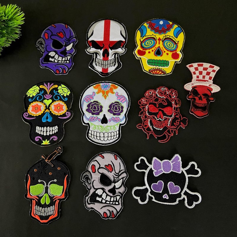 Skeleton Skull Embroidery Applique Patches for Jackets Caps Bags TShirts Jeans Pants Fabrics Clothing Dress IronOn or SewOn Pack of 5 Piece Random - Image 3