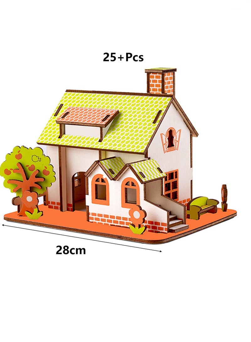 Children's Educational 3D Wooden Miniature House Self-assembly Handmade Puzzle Toys(Green Apple Paradise 25+Pcs) - Image 2