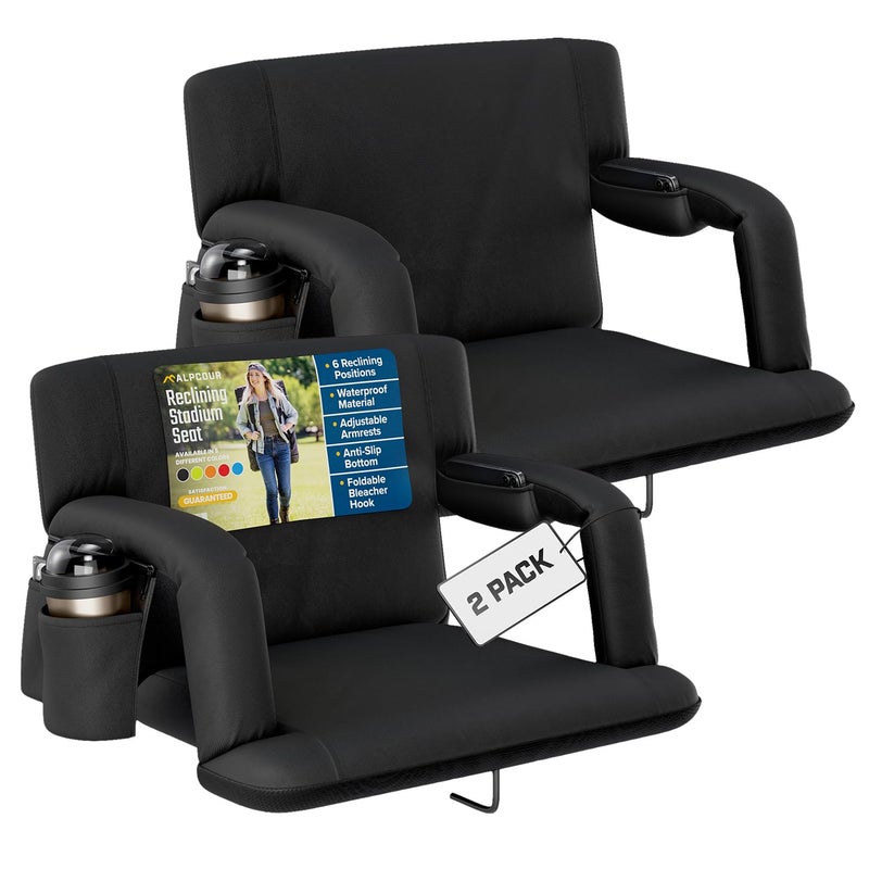 Alpcour Alpcour Reclining Stadium Seat  Wide Bleacher Chair with Back Support and Cushion Armrests Side Pockets and Bleachers Hook  Best Stadium Seats Chairs for Camping Kayak  Paddle Board Backs 