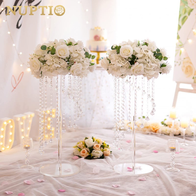 Nuptio Flower Vases Wedding Centerpieces - 2 Pcs 23.6 inches Tall Acrylic Vase Stands for Crystal Centerpiece Table Decorations - Elegant Geometric Flowers Stand for Party Weddings Tables Decoration - Image 2
