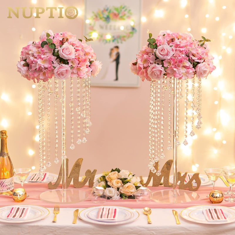 Nuptio Flower Vases Wedding Centerpieces - 2 Pcs 23.6 inches Tall Acrylic Vase Stands for Crystal Centerpiece Table Decorations - Elegant Geometric Flowers Stand for Party Weddings Tables Decoration - Image 3