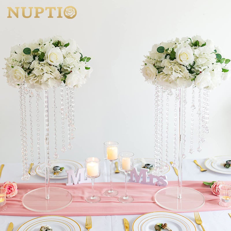 Nuptio Flower Vases Wedding Centerpieces - 2 Pcs 23.6 inches Tall Acrylic Vase Stands for Crystal Centerpiece Table Decorations - Elegant Geometric Flowers Stand for Party Weddings Tables Decoration - Image 4