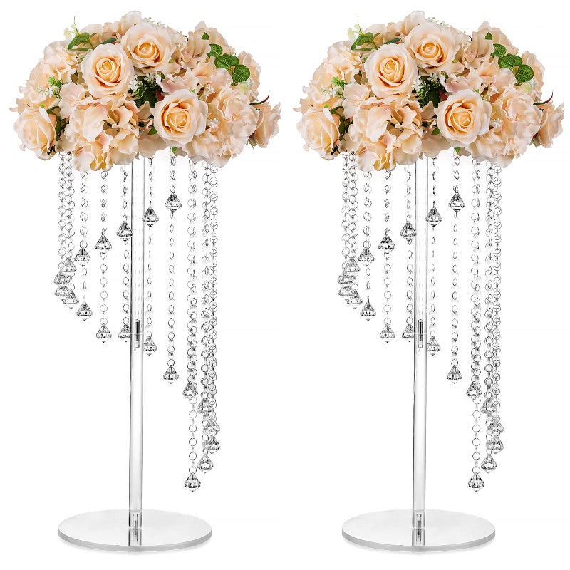 Nuptio Flower Vases Wedding Centerpieces - 2 Pcs 23.6 inches Tall Acrylic Vase Stands for Crystal Centerpiece Table Decorations - Elegant Geometric Flowers Stand for Party Weddings Tables Decoration - Image 1