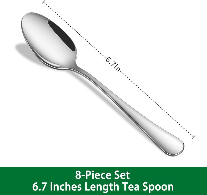 Dehov 8-Piece 6.7 Inches Stainless Steel Tea Spoon,Durable Dishwasher Safe Teaspoons,Silverware Dessert Spoons For Kitchen,Small Spoons For Restaurant,Hotel - Image 2