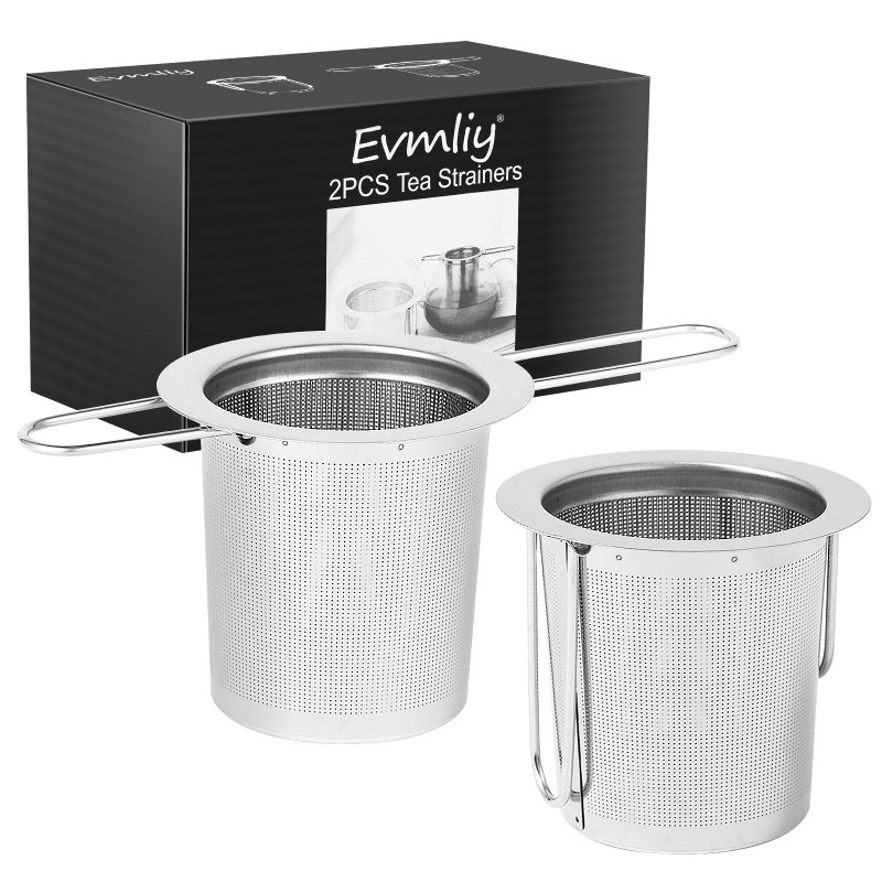 Evmliy 2Pack Tea Strainer, Stainless Steel Tea Infuser Basket Sitting in Mugs, Evmliy Tea Infusers for Loose Tea, Fine Mesh Tea Diffuser Long-Handled Tea Strainers Filters, Tea Steeper for Leaf (2Pack) - Image 1