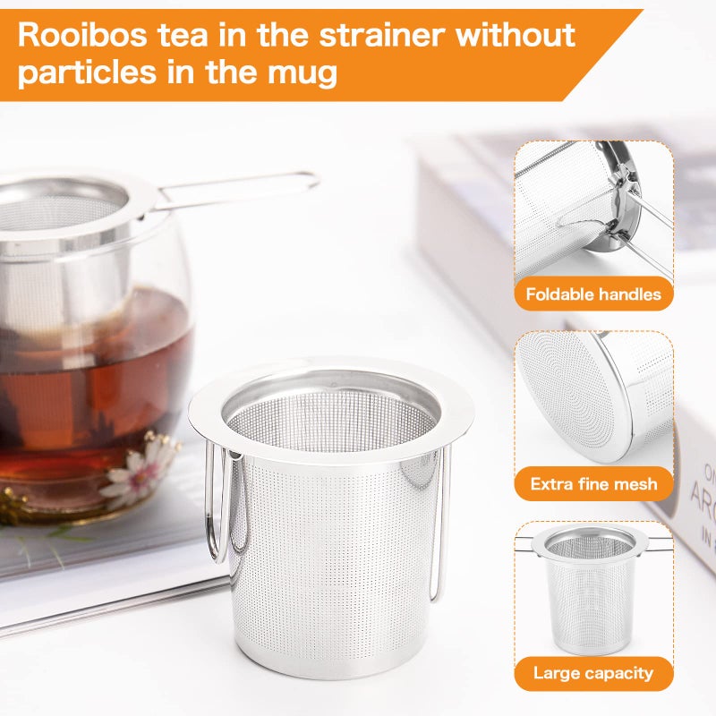 Evmliy 2Pack Tea Strainer, Stainless Steel Tea Infuser Basket Sitting in Mugs, Evmliy Tea Infusers for Loose Tea, Fine Mesh Tea Diffuser Long-Handled Tea Strainers Filters, Tea Steeper for Leaf (2Pack) - Image 3