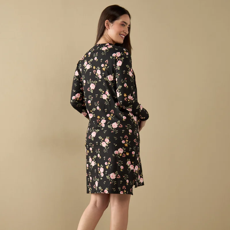 Splash FAV All-Over Floral Print Nursing Sleepshirt with Long Sleeves