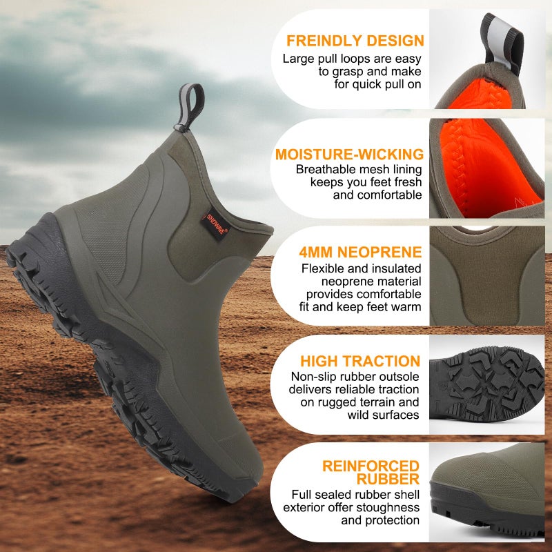 Showave Ankle Rain Boots Men Insulated Rubber Boots For Men Garden Waterproof Boot Mud Lightweight Booties For Farming Fishing Outdoor(Olive,Size 8) - Image 4