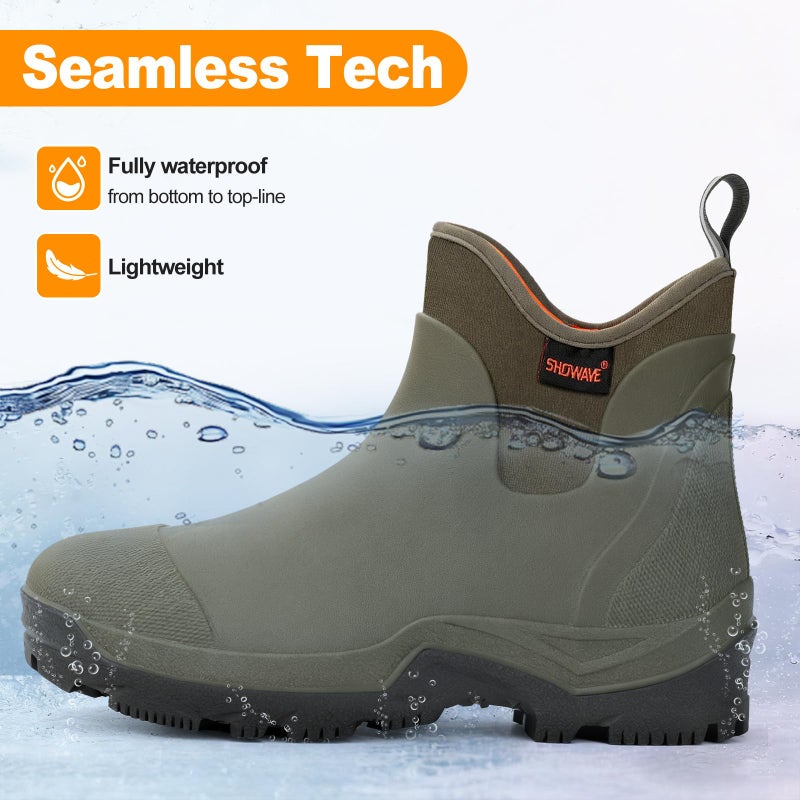 Showave Ankle Rain Boots Men Insulated Rubber Boots For Men Garden Waterproof Boot Mud Lightweight Booties For Farming Fishing Outdoor(Olive,Size 8) - Image 5