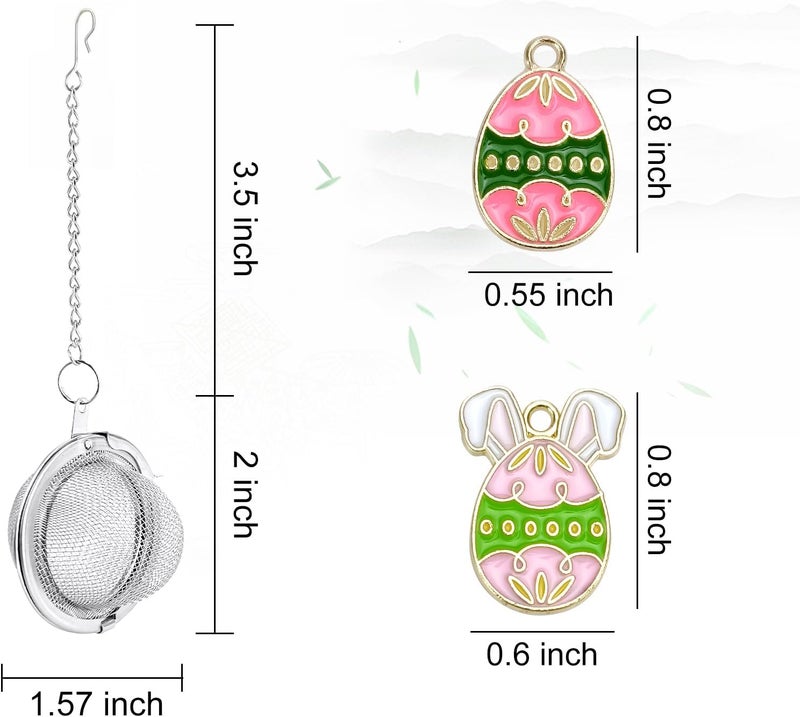YOIYINI 2Pcs Easter Stainless Steel Mesh Tea Infuser, 2.1 inch Tea Ball with Easter Eggs Pendant,Tea Strainer Tea Diffuser Tea Steeper for Filtering Tea,Tea Infusers for Loose Tea (Easter Egg, 2PC) - Image 2