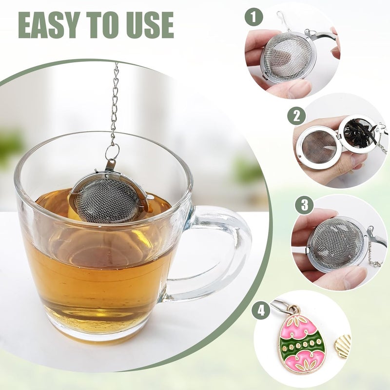YOIYINI 2Pcs Easter Stainless Steel Mesh Tea Infuser, 2.1 inch Tea Ball with Easter Eggs Pendant,Tea Strainer Tea Diffuser Tea Steeper for Filtering Tea,Tea Infusers for Loose Tea (Easter Egg, 2PC) - Image 3