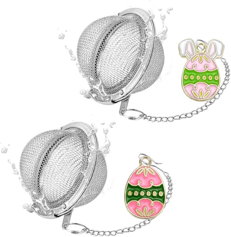 YOIYINI 2Pcs Easter Stainless Steel Mesh Tea Infuser, 2.1 inch Tea Ball with Easter Eggs Pendant,Tea Strainer Tea Diffuser Tea Steeper for Filtering Tea,Tea Infusers for Loose Tea (Easter Egg, 2PC) - Image 1