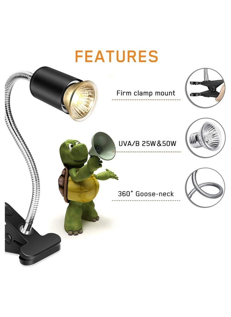 Reptile Heat Lamp, UVA UVB Light Basking Spot Habitat Lamp with Timing and Dimming, 360° Rotatable Turtle for Reptiles, Amphibians, Lizards (25w/50w Bulb)