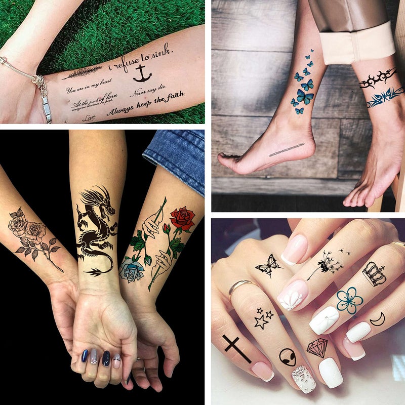 COKTAK 64 Sheets Variety Tiny Waterproof Temporary Tattoos For Men Women, Moon Star Butterfly Birds Planets Fake Tattoos For Kids Adults, Arm Neck Face Letters Temp Tattoo Temporary Tatoos Sticker Set - Image 4