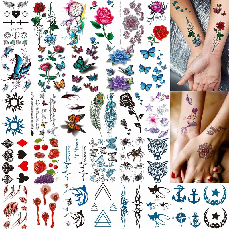 COKTAK 64 Sheets Variety Tiny Waterproof Temporary Tattoos For Men Women, Moon Star Butterfly Birds Planets Fake Tattoos For Kids Adults, Arm Neck Face Letters Temp Tattoo Temporary Tatoos Sticker Set - Image 5